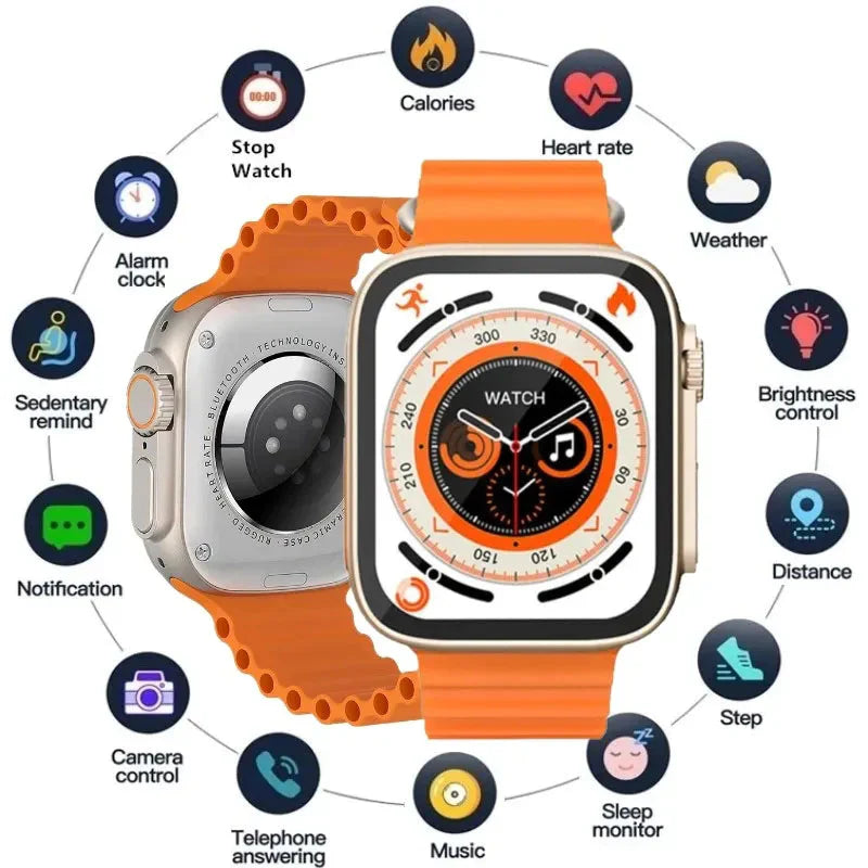SACOSDING Ultra 8 / Ultra 9 Smart Watch with Bluetooth Calling, NFC, Blood Pressure & Heart Rate Monitoring - Best Smartwatch for Men & Women in Pakistan