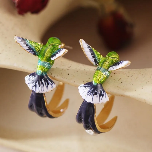 Hummingbird Earrings - Colorful Bird Dangle Earrings - Nature Inspired Statement Jewelry Gift