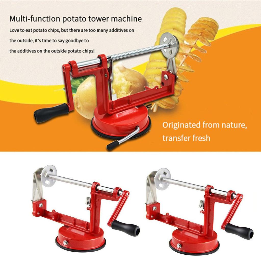 Manual Red Machine Vegetable Spiraliz Stainless Steel Twisted Potato Apple Slicer Spiral French Fry Cutter