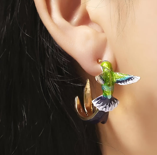 Hummingbird Earrings - Colorful Bird Dangle Earrings - Nature Inspired Statement Jewelry Gift