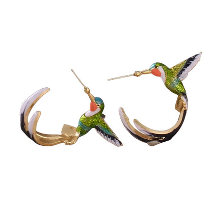 Hummingbird Earrings - Colorful Bird Dangle Earrings - Nature Inspired Statement Jewelry Gift
